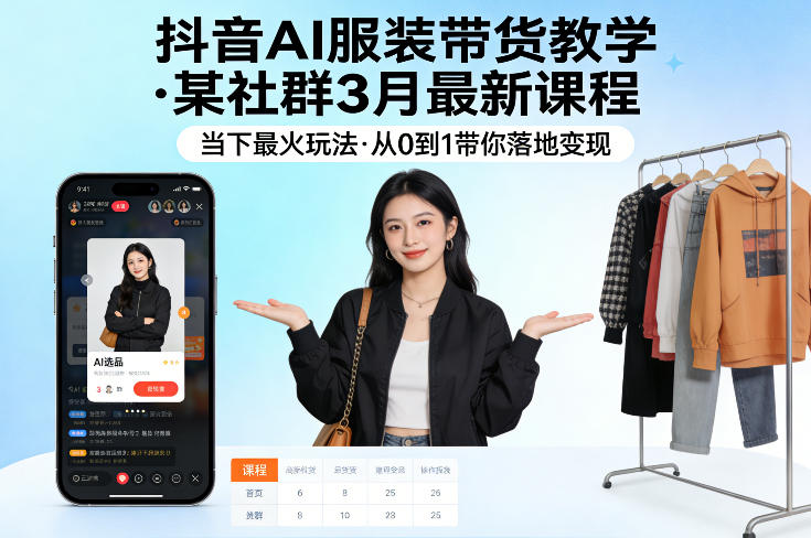 抖音AI服装带货教学，某社群3月最新课程，当下最火玩法，从0到1带你落地变现 - 项目资源网