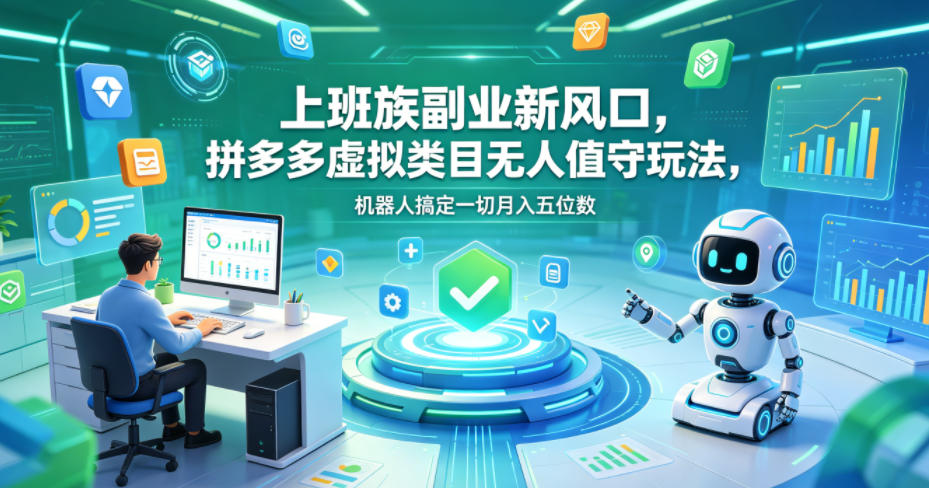 上班族副业新风口，拼多多虚拟类目无人值守玩法，机器人搞定一切月入五位数【揭秘】 - 项目资源网
