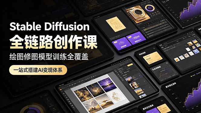 Stable Diffusion全链路创作课，绘图修图模型训练全覆盖，一站式搭建AI变现体系 - 项目资源网