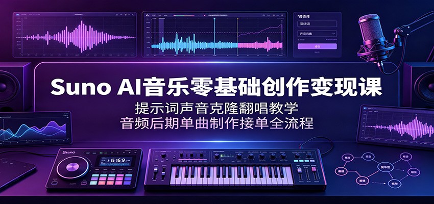 Suno AI音乐零基础创作变现课：提示词声音克隆翻唱教学，音频后期单曲制作接单全流程 - 项目资源网