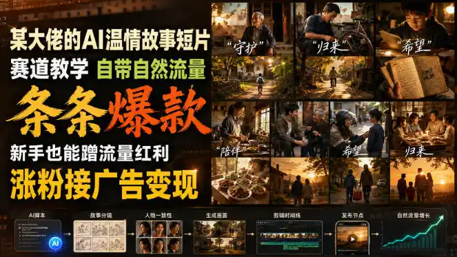 某大佬的AI温情故事短片赛道教学，自带自然流量，条条爆款，新手也能蹭流量红利，涨粉接广告变现 - 项目资源网