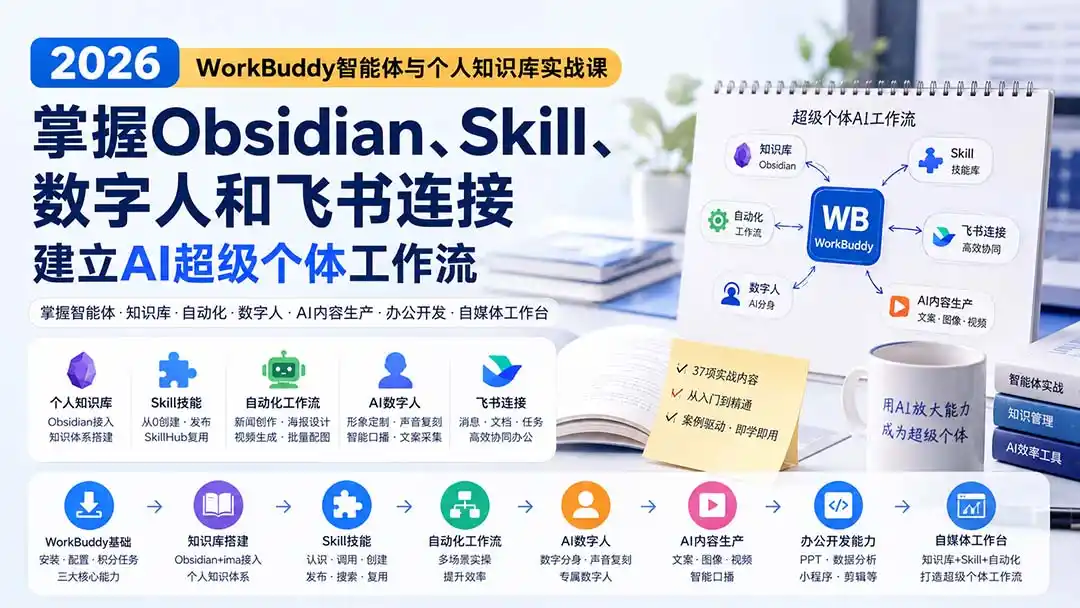 2026 WorkBuddy智能体与个人知识库实战课：掌握Obsidian、Skill、数字人和飞书连接，建立AI超级个体工作流 - 项目资源网
