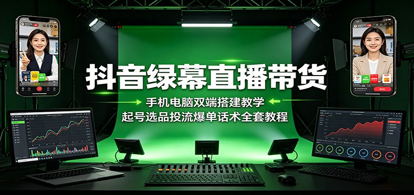 抖音绿幕直播带货：手机电脑双端搭建教学，起号选品投流爆单话术全套教程 - 项目资源网