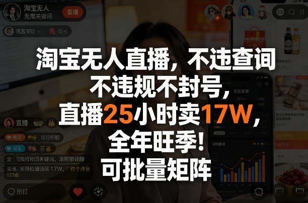 淘宝无人直播，不违规不封号，直播25小时卖17W，全年旺季！可批量矩阵【揭秘】 - 项目资源网
