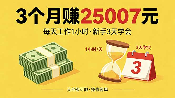 3个月赚钱25007元，每天工作1个小时，新手3天全部学会！ - 项目资源网