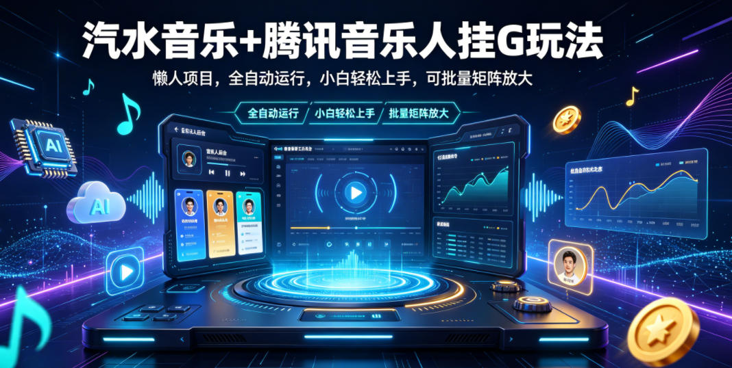 汽水音乐+腾讯音乐人挂G玩法，懒人项目，全自动运行，小白轻松上手，可批量矩阵放大【揭秘】 - 项目资源网