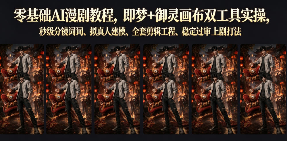 零基础AI漫剧教程，即梦+御灵画布双工具实操，秒级分镜提示词、拟真人建模、全套剪辑工程、稳定过审上剧打法 - 项目资源网