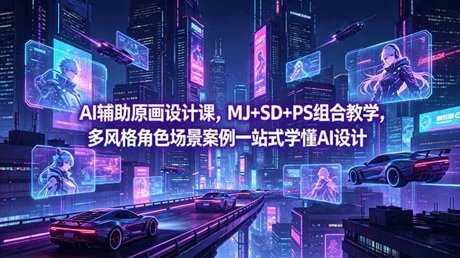 AI辅助原画设计课，MJ+SD+PS组合教学，多风格角色场景案例一站式学懂AI设计 - 项目资源网