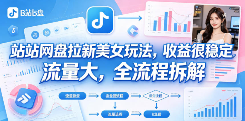 B站网盘拉新美女玩法，收益很稳定，流量大，全流程拆解 - 项目资源网