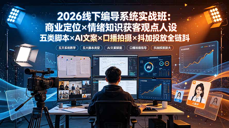 2026线下编导系统实战班：商业定位×情绪知识获客观点人设五类脚本×AI文案×口播拍摄×抖加投放全链路 - 项目资源网