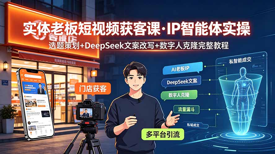 实体老板短视频获客课·IP智能体实操｜选题策划+DeepSeek文案改写+数字人克隆完整教程 - 项目资源网