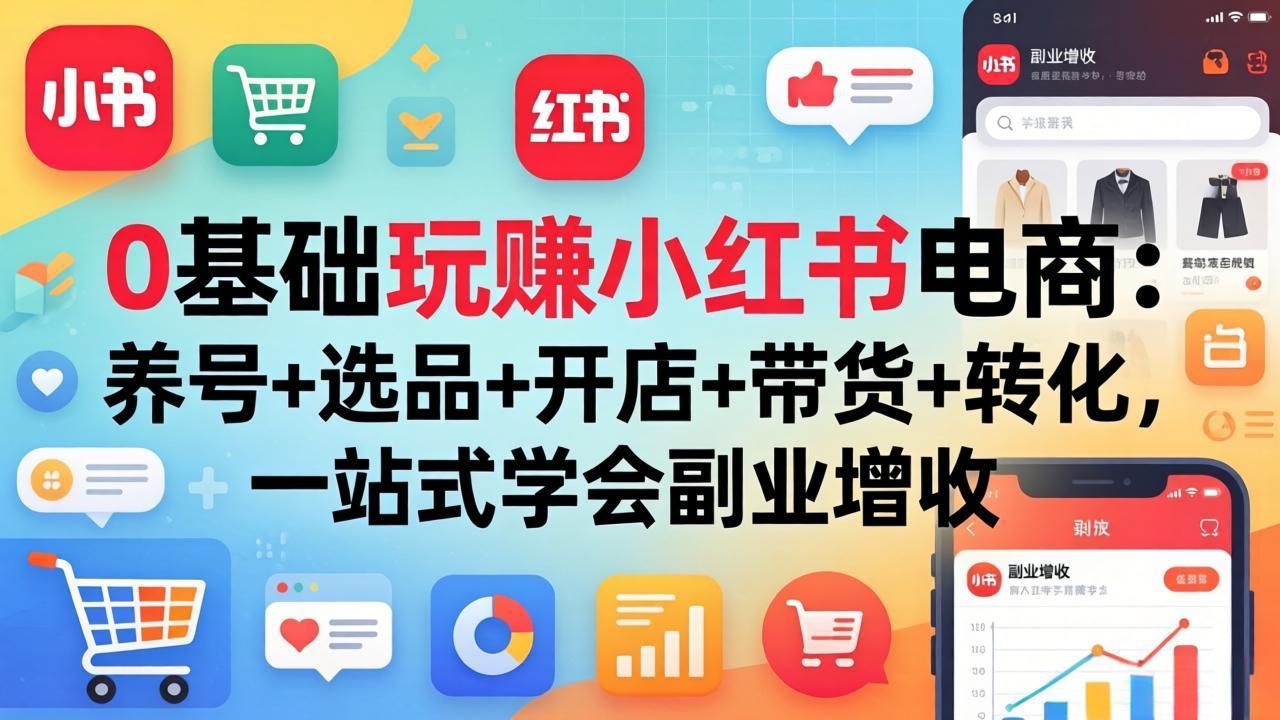 0基础玩赚小红书电商：养号+选品+开店+带货+转化，一站式学会副业增收 - 项目资源网