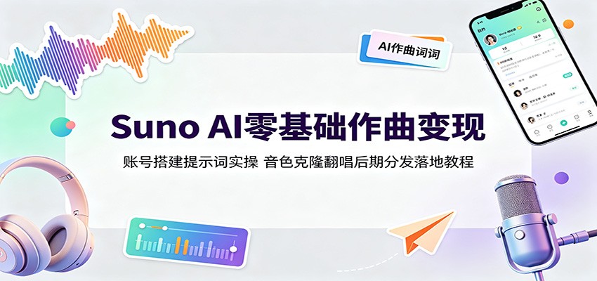 Suno AI零基础作曲变现：账号搭建提示词实操，音色克隆翻唱后期分发落地教程 - 项目资源网