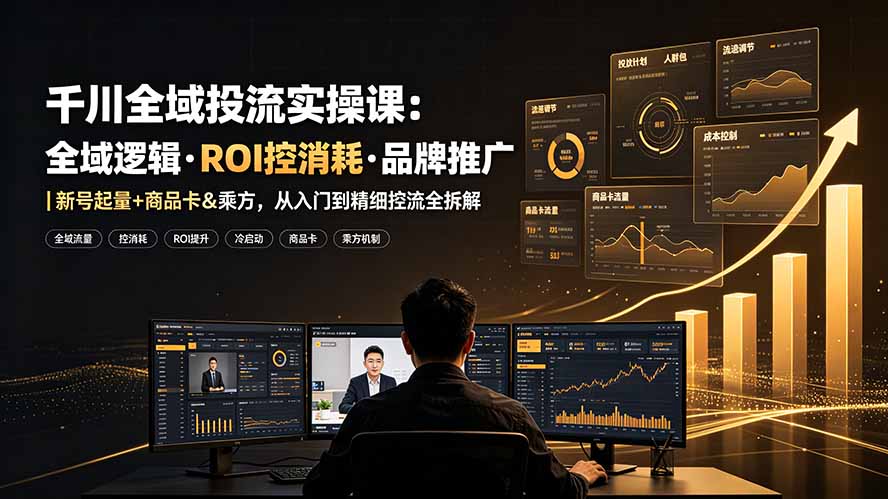 千川全域投流实操课：全域逻辑·ROI控消耗·品牌推广｜新号起量+商品卡&乘方，从入门到精细控流全拆解 - 项目资源网