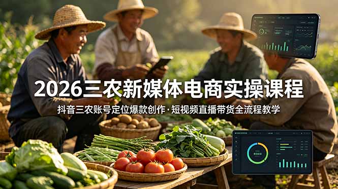 2026三农新媒体电商实操课程：抖音三农账号定位爆款创作，短视频直播带货全流程教学 - 项目资源网