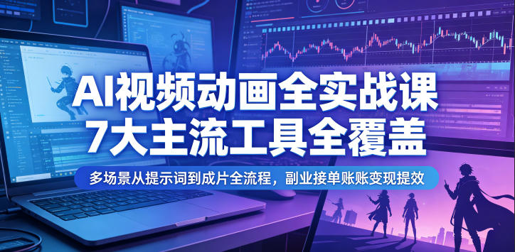 AI视频动画全实战课，7大主流工具全覆盖，多场景从提示词到成片全流程，副业接单账号变现提效 - 项目资源网