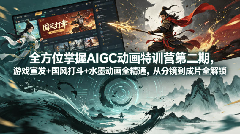 全方位掌握AIGC动画特训营第二期，游戏宣发+国风打斗+水墨动画全精通，从分镜到成片全解锁 - 项目资源网