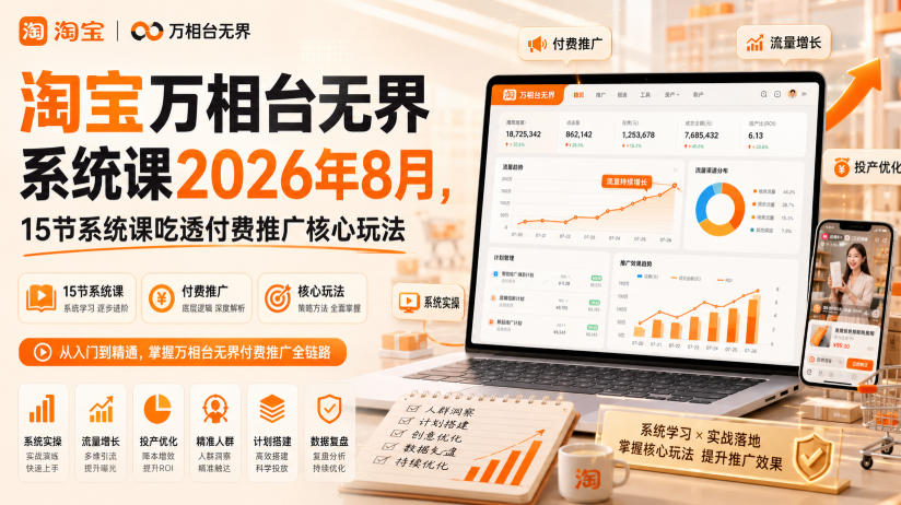 淘宝万相台无界系统课2026年8月，15节系统课吃透付费推广核心玩法 - 项目资源网