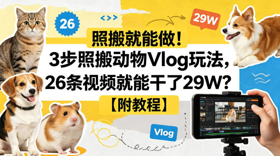 照搬就能做！3步照搬动物Vlog玩法，26条视频就能干了29W？【附教程】【赠coze一键生成工作流】 - 项目资源网