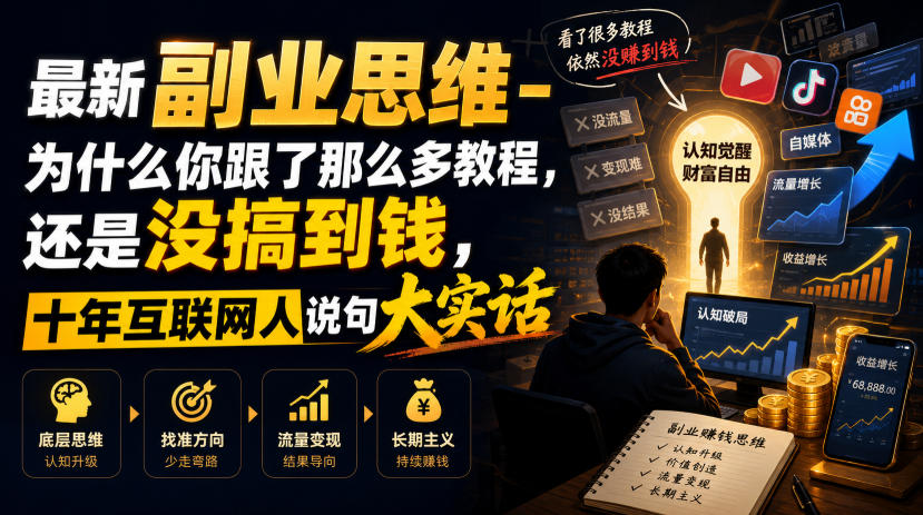 最新副业思维-为什么你跟了那么多教程，还是没搞到钱，十年互联网人说句大实话【揭秘】 - 项目资源网