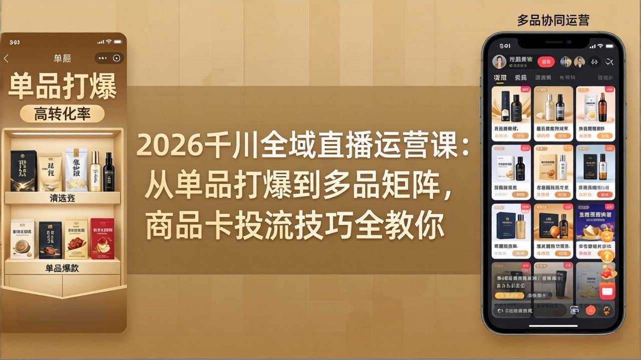 2026千川全域直播运营课：从单品打爆到多品矩阵，商品卡投流技巧全教你 - 项目资源网