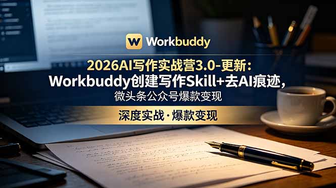 2026AI写作实战营3.0-更新：Workbuddy创建写作Skill+去AI痕迹，微头条公众号爆款变现 - 项目资源网