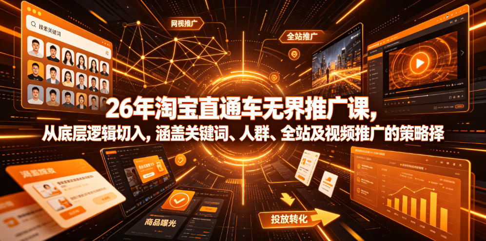 26年淘宝直通车无界推广课，从底层逻辑切入，涵盖关键词、人群、全站及视频推广的策略选择 - 项目资源网