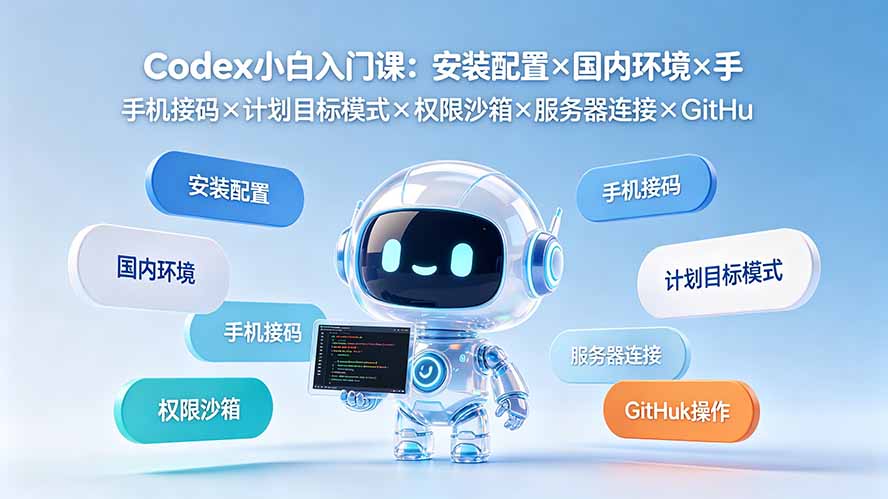 Codex小白入门课：安装配置×国内环境×手机接码×计划目标模式×权限沙箱×服务器连接×GitHub操作 - 项目资源网