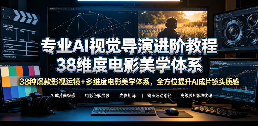 专业AI视觉导演进阶教程，38种爆款影视运镜+多维度电影美学体系，全方位提升AI成片高级感与镜头质感 - 项目资源网