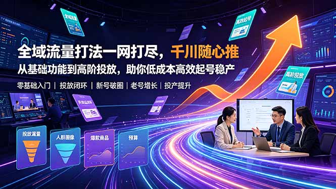 全域流量打法一网打尽，千川随心推从基础功能到高阶投放，助你低成本高效起号稳产 - 项目资源网