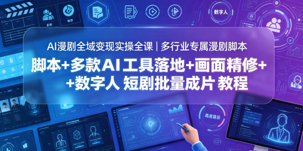 AI漫剧全域变现实操全课｜多行业专属漫剧脚本+多款AI工具落地+画面精修+数字人短剧批量成片全教程 - 项目资源网