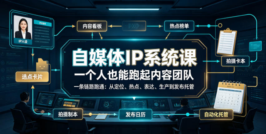 自媒体IP系统课，一个人也能跑起内容团队，一条链路跑通，从定位、热点、表达、生产到发布托管 - 项目资源网