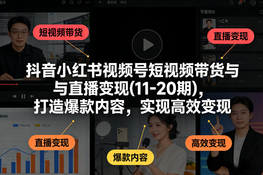 抖音小红书视频号短视频带货与直播变现(10-21期)，打造爆款内容，实现高效变现(更新05月08日) - 项目资源网
